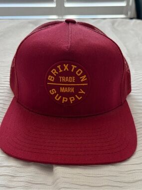 Brixton Maroon Trucker Hat with Gold Logo